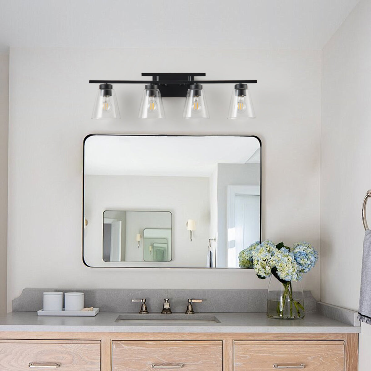 3-Light & 4-Light Dimmable Bathroom Clear Glass Wall Vanity Lighting