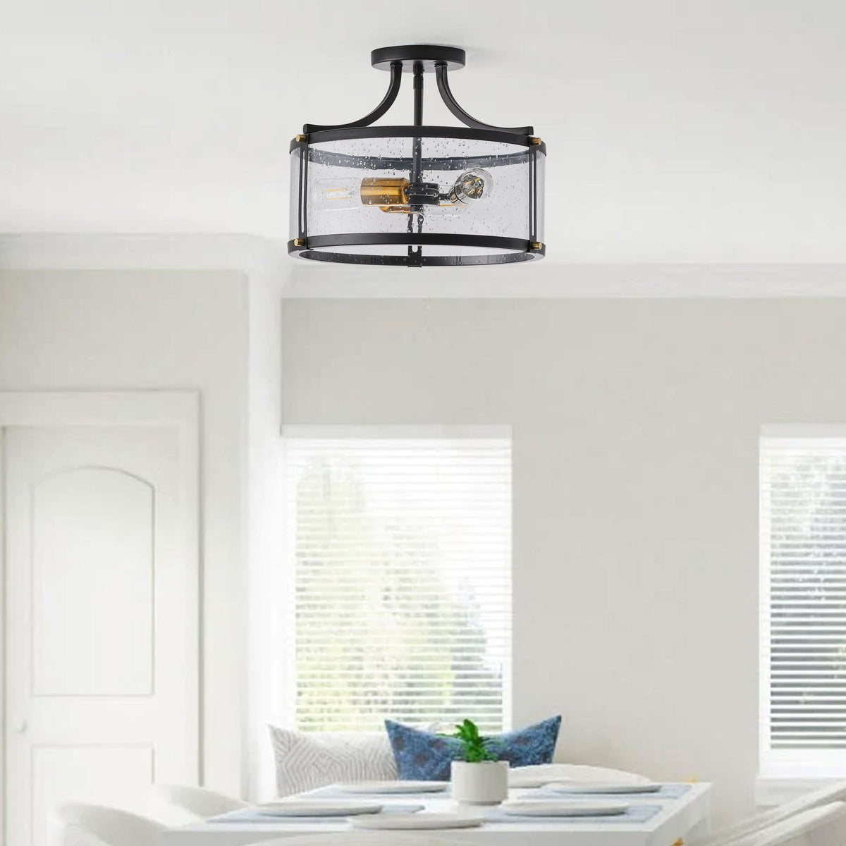 3-Lights Special Glass Shade Semi-Flush Mount Lighting