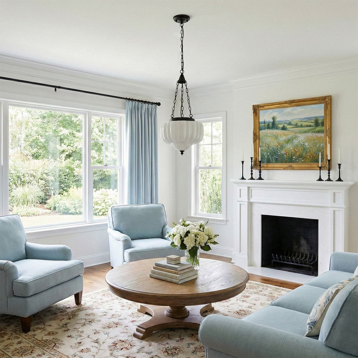 4-Light Vintage Pendant Light With Opal Glass Shade