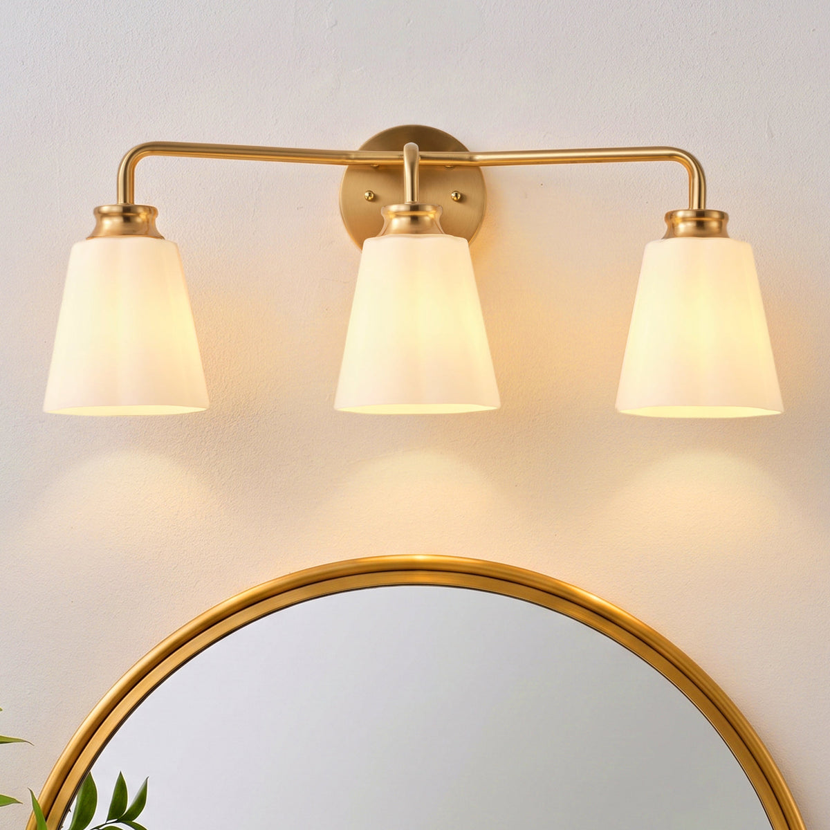 3-Light Gold Opal Glass Bathroom Vanity Light