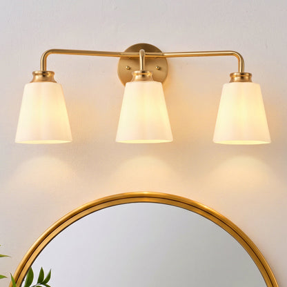 3-Light Gold Opal Glass Bathroom Vanity Light