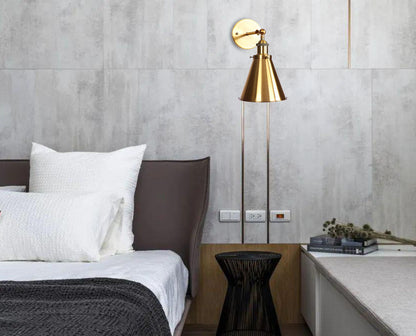 1-Light Gold Metal Cone Shade Wall Sconces