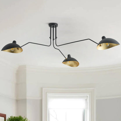 3-Lights Black Rounded Shade Semi-Flush Mount Lighting
