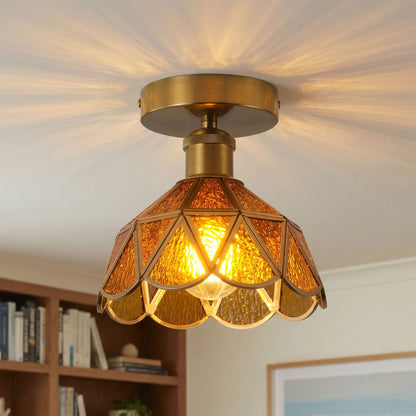 1-Light Brass Flower Ceiling Light for Bedroom