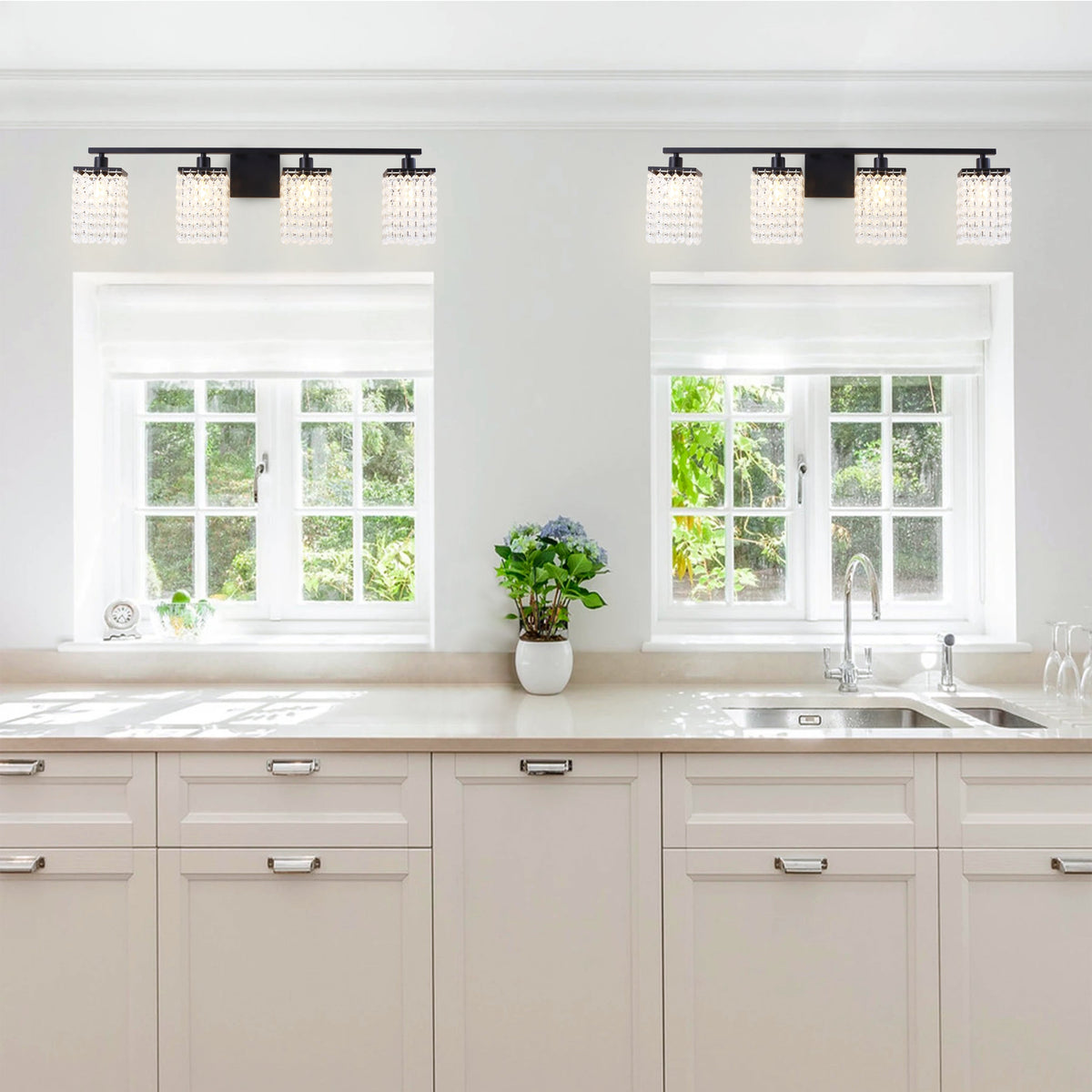 3-Lights & 4-Lights Crystal Square Design Vanity Lighting