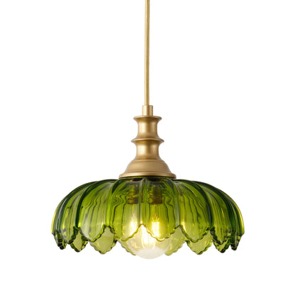 1-Light Amber/ Green/ Clear Vintage Petal Glass Pendant Light