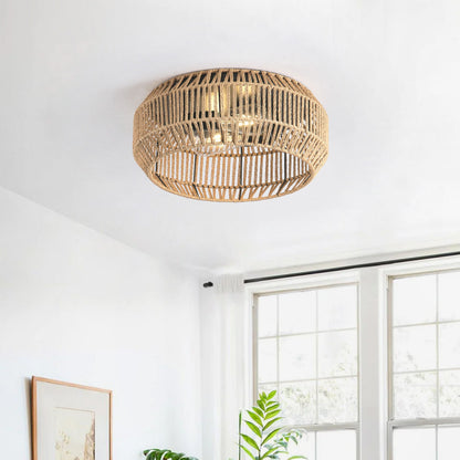 2-Lights String Paper Openwork Round Shade Flush Mount Lighting