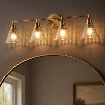 3-Lights & 4-Lights Antique Brass Glass Bathroom Vanity Light