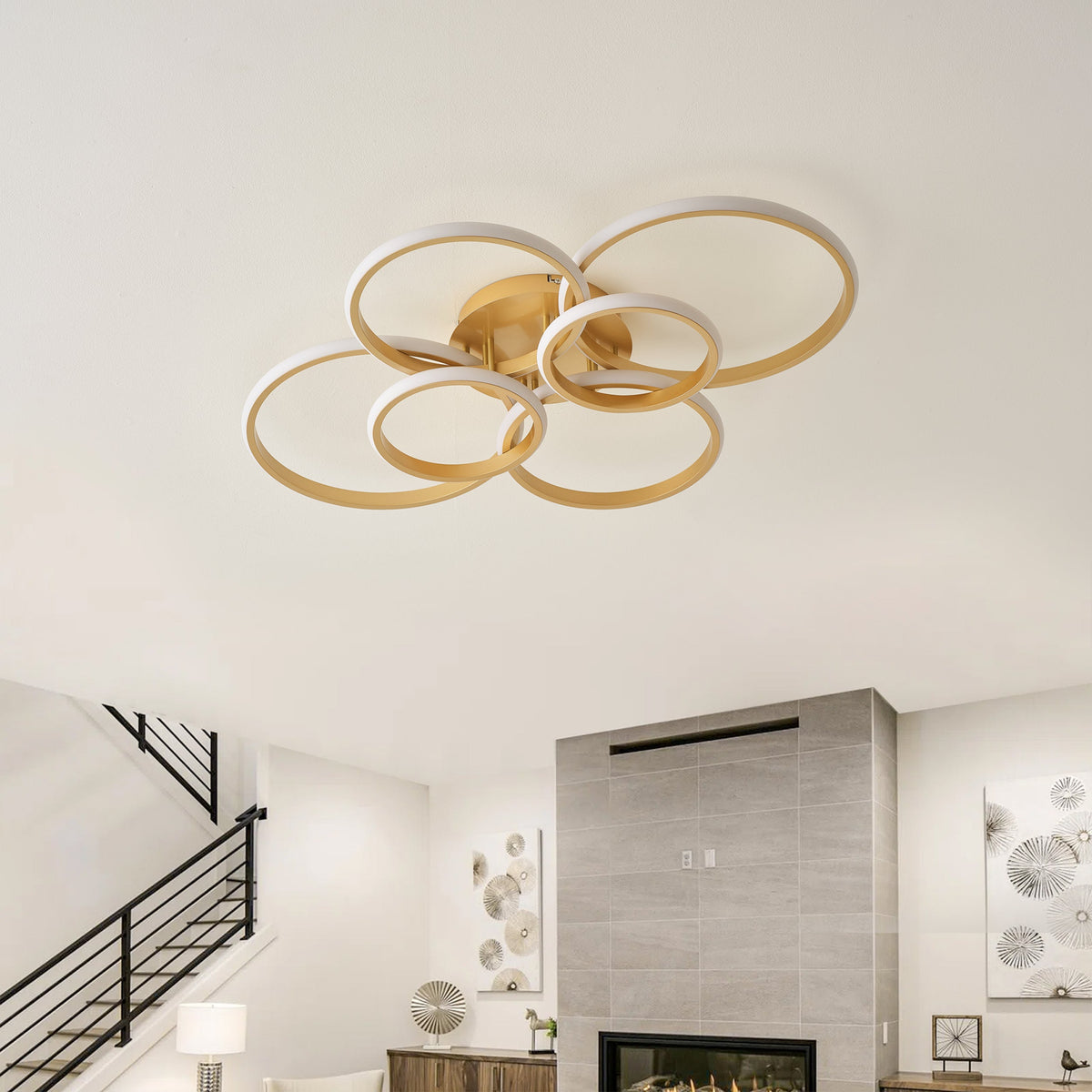 6-Lights Modern Style Six Circular Shapes Dimmable LED Semi-Flush Mount Lighting