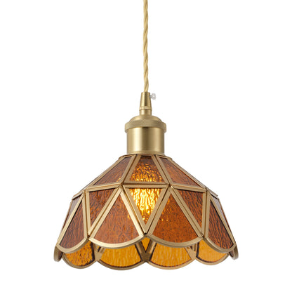 1 Light Tiffany Style Amber Glass Pendant Light