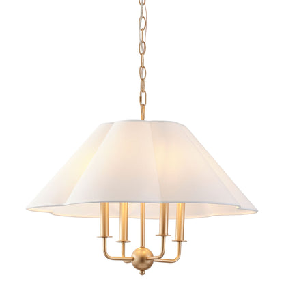 4-Light Gold Chandelier with White Fabric Shade