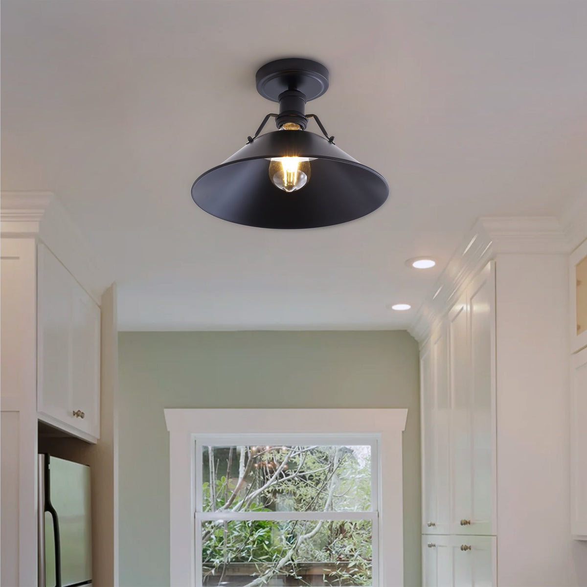 1-Light Metal Shade Semi-Flush Mount Lighting