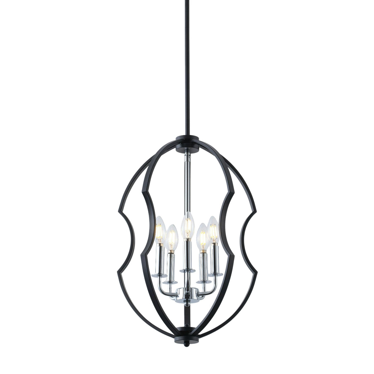 5-Light Black Farmhouse Cage Chandelier for Dining Room