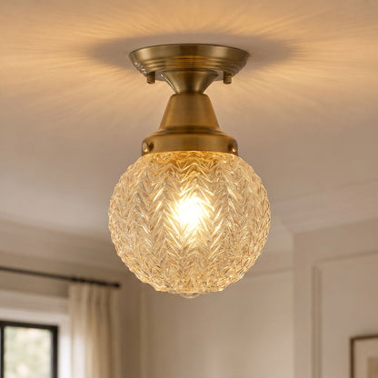 1-Light Clear Textured Glass  Semi Flush Mount Light