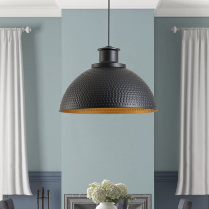 1-Light Black Exterior Gold Interior Bowl Pendant Light