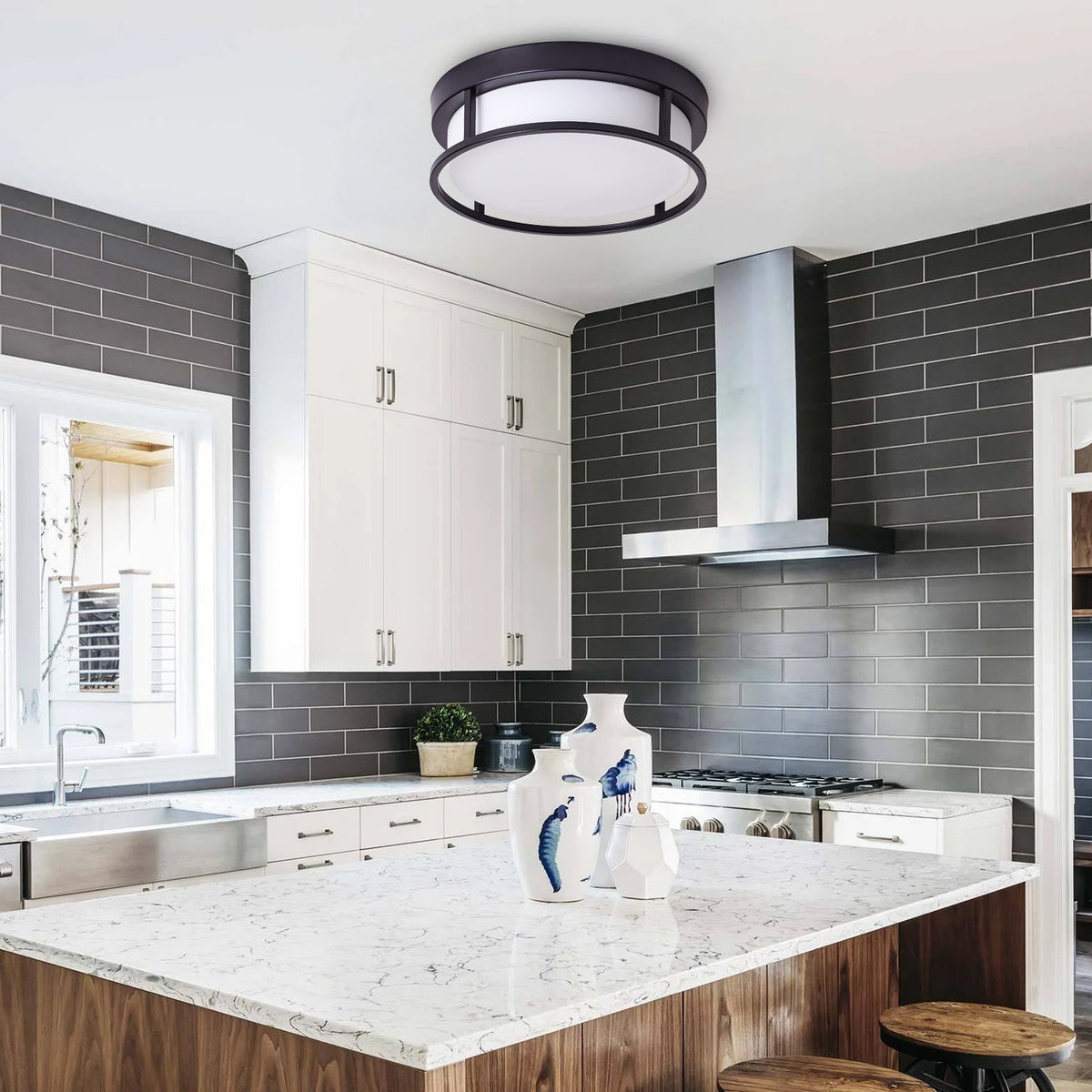 2-Lights Round Shade Flush Mount Lighting
