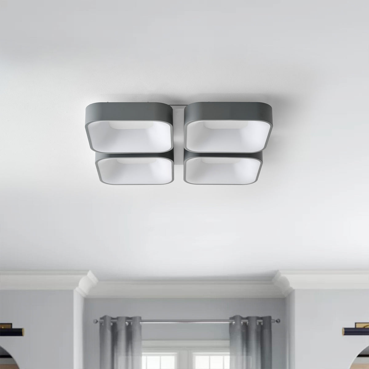 4-Light Modern Style Efficient Dimmable Block Shape LED Flush Mount Lighting