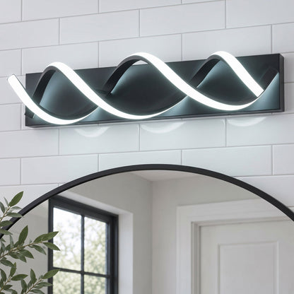 1-Light Black & Gold Wave LED Bathroom Vanity Light