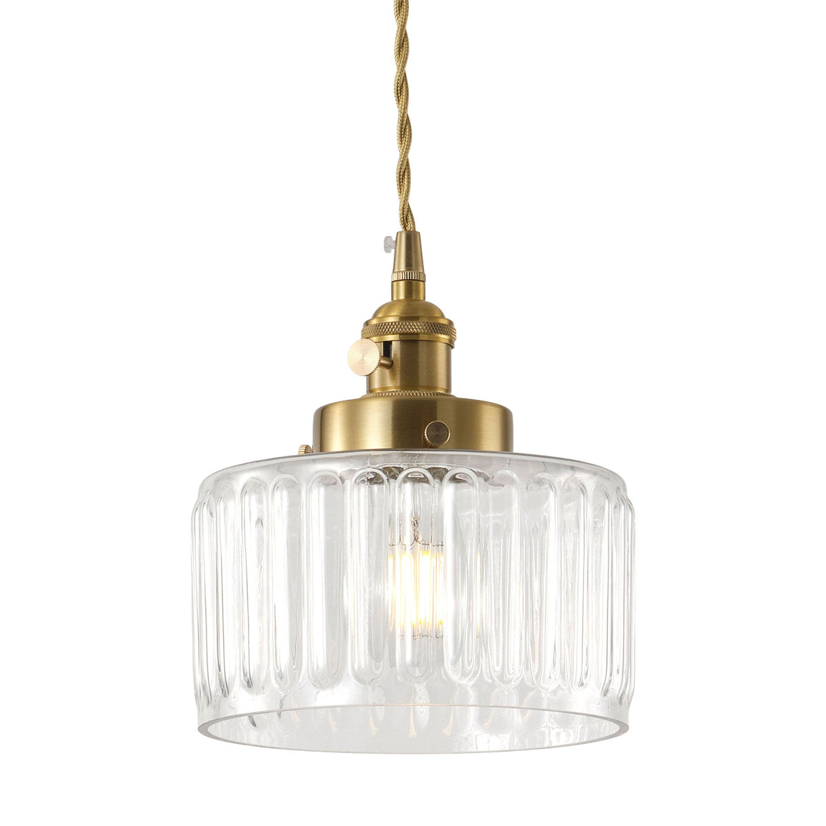 1-Light Clear Ribbed Glass Shade Adds Texture Pendant Light