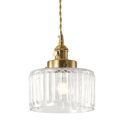 1-Light Clear Ribbed Glass Shade Adds Texture Pendant Light