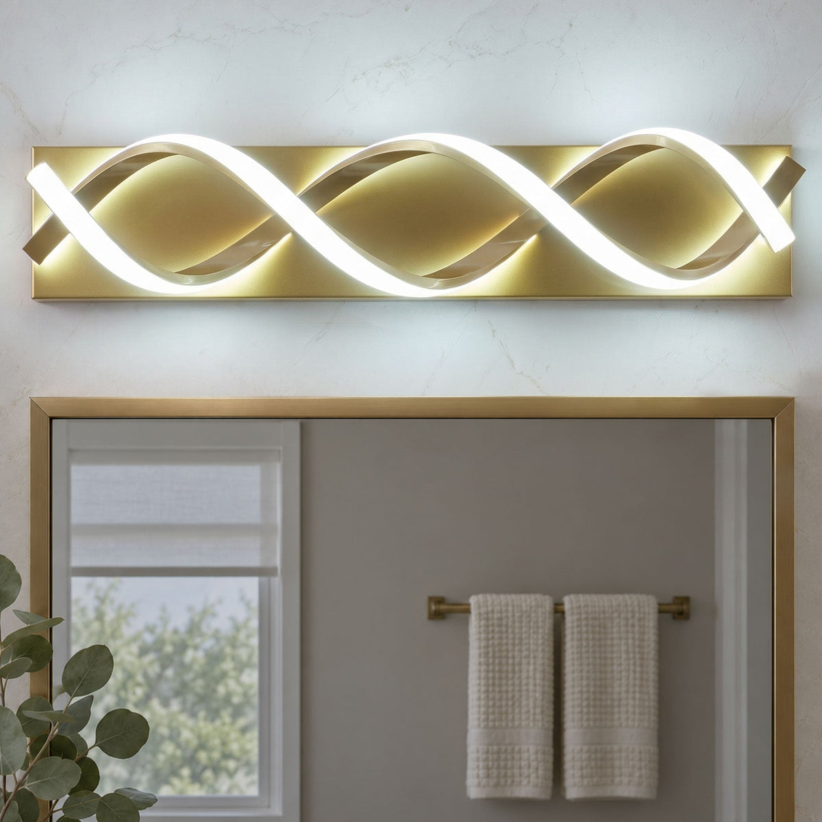 1-Light Black & Gold Wave LED Bathroom Vanity Light