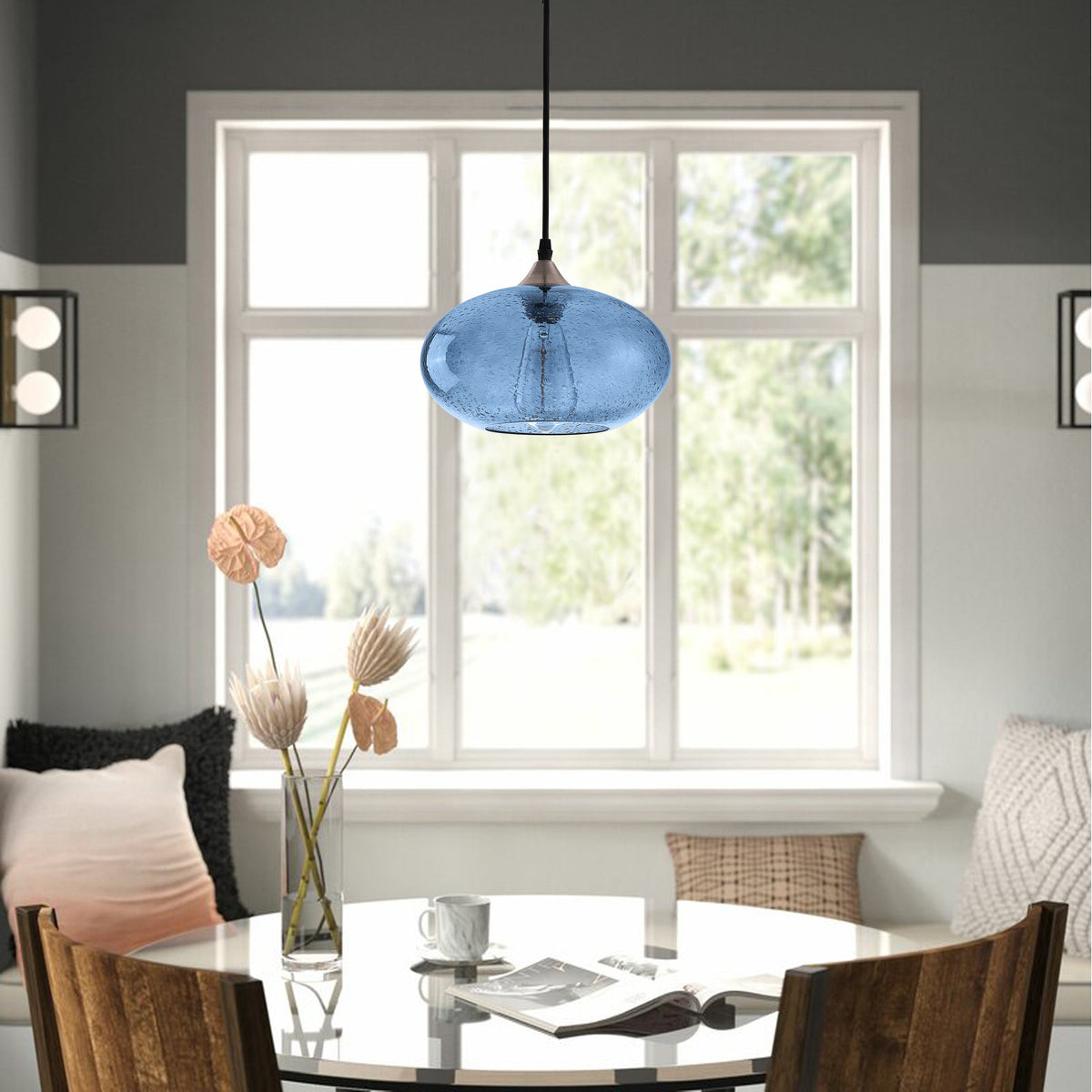 1-Light Oval Glass Shade Pendant Lighting
