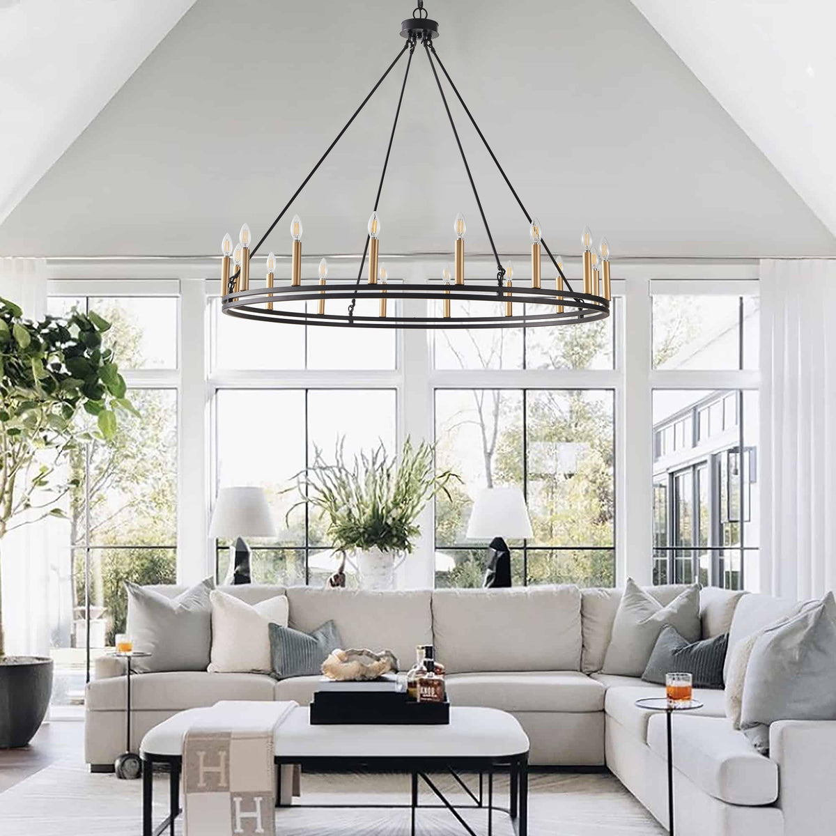 16-Lights Farmhouse Rustic Wagon Wheel Chandelier