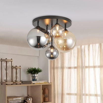5-Lights Spherical Glass Shades of Various Sizes Flush Mount Lighting