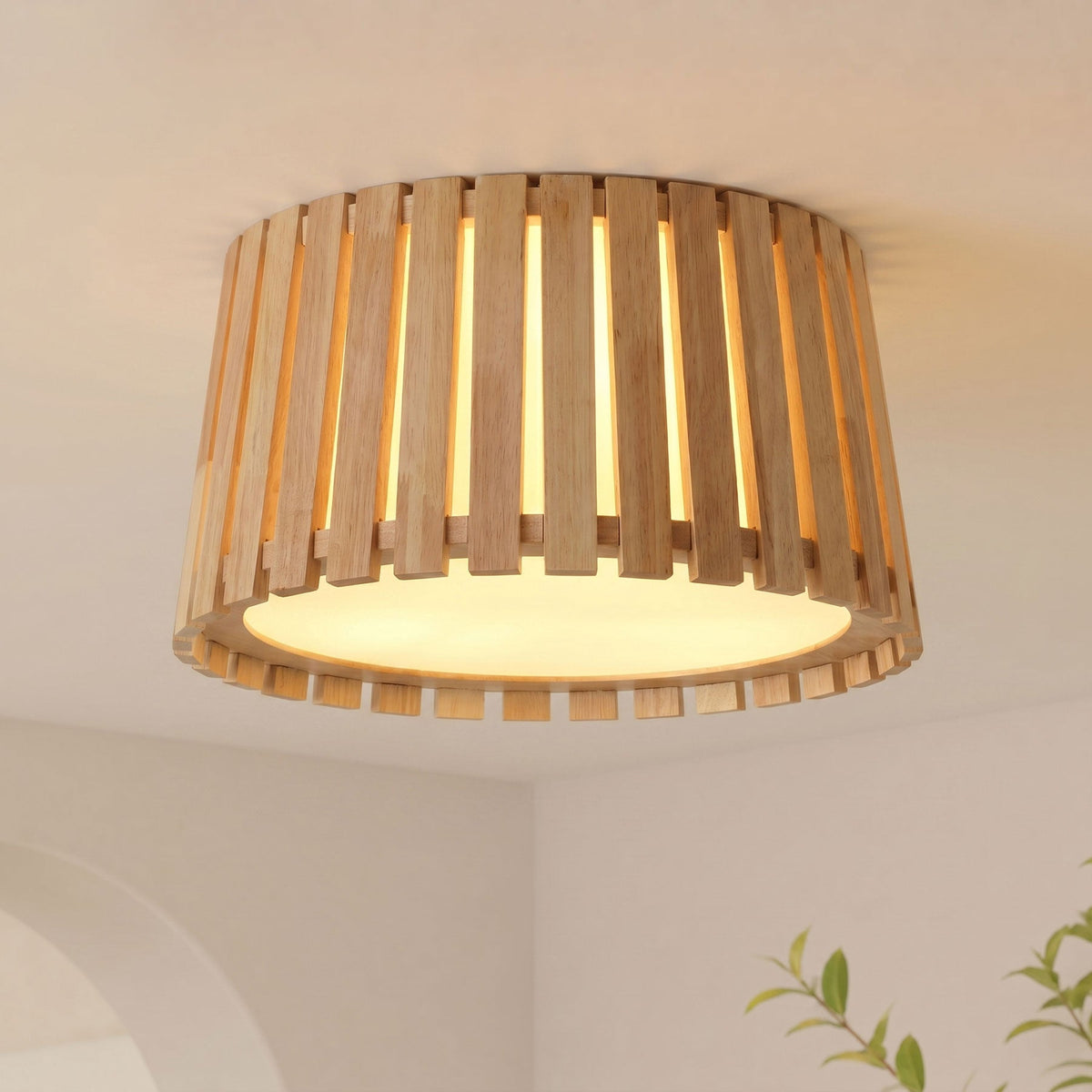 3-Light Farmhouse Natural Wood Flush Mount Light