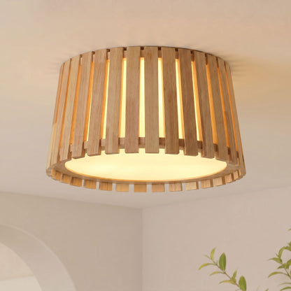 3-Light Farmhouse Natural Wood Flush Mount Light