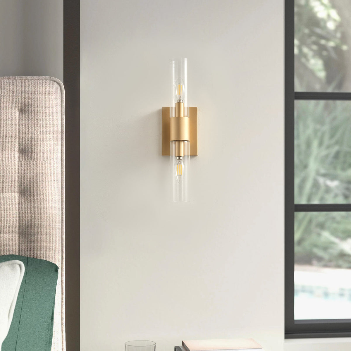 2-Lights Double-Ended Cylindrical Clear Glass Shade Wall Sconces