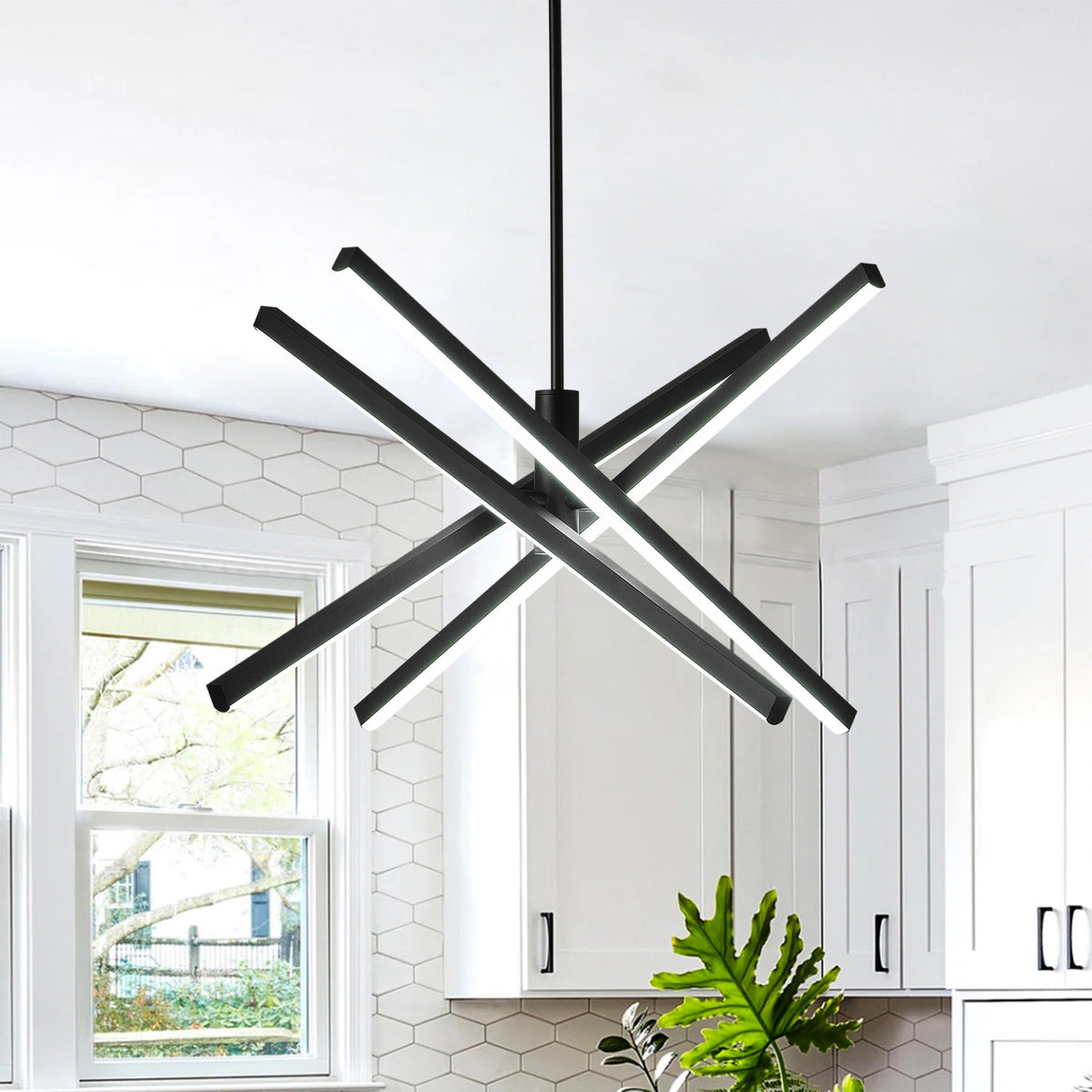 4-Light Modern Linear Black LED Ceiling Light