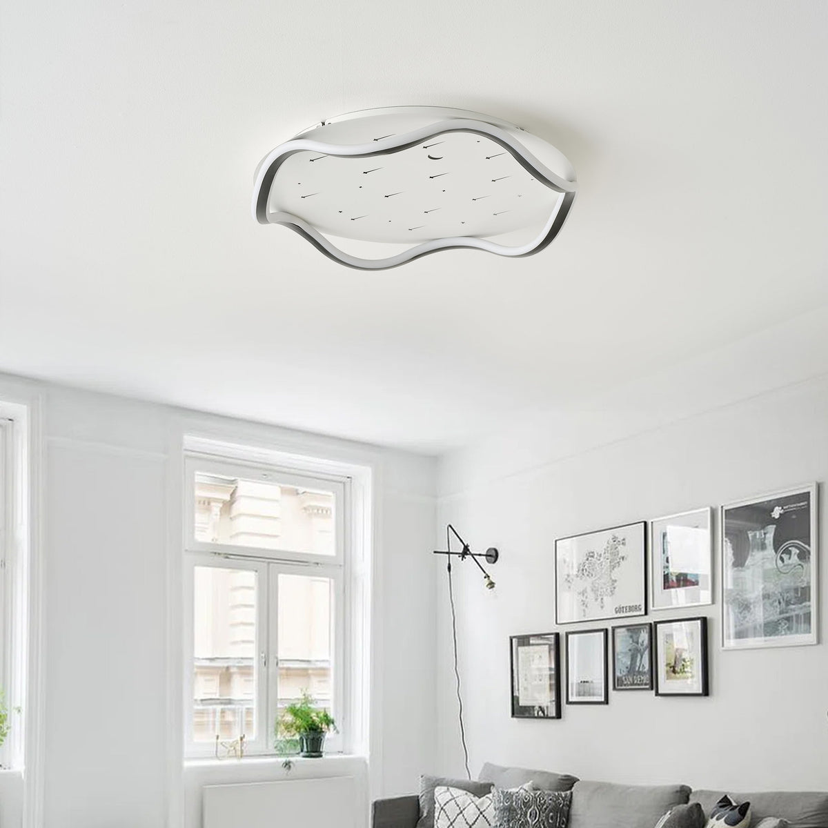1-Light Dimmable Decorated with Stars and Moon LED Flush Mount Lighting