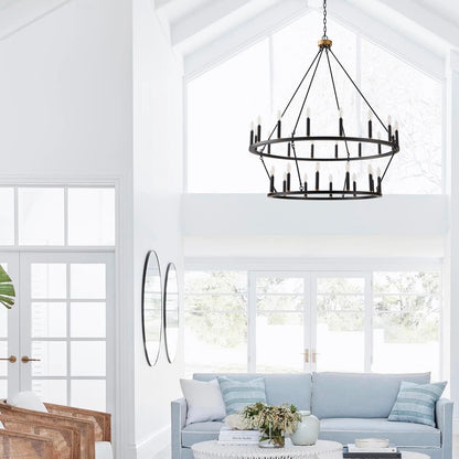 28-Lights Candle Wagon Wheel Design Chandelier
