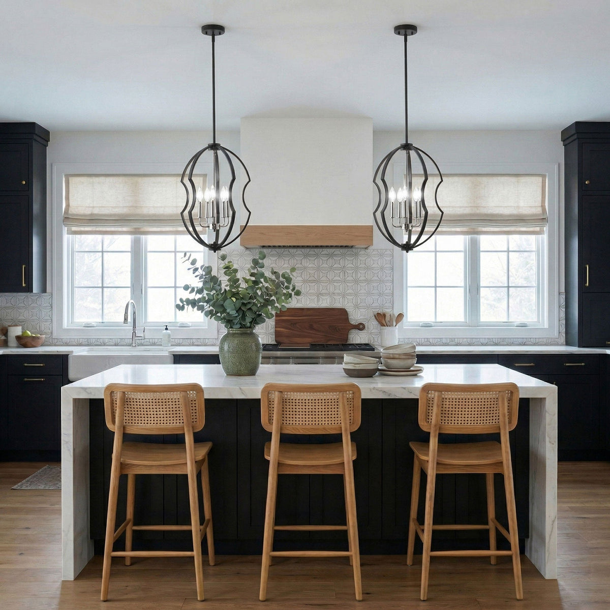 5-Light Black Farmhouse Cage Chandelier for Dining Room