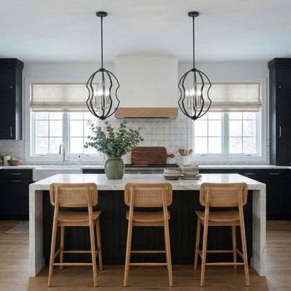 5-Light Black Farmhouse Cage Chandelier for Dining Room