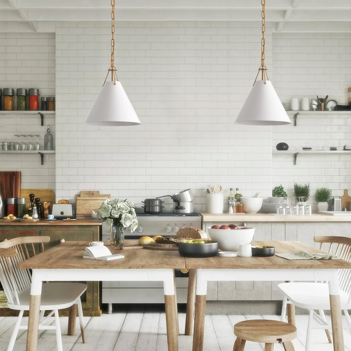 1-Light White Flared Shade Pendant Lighting