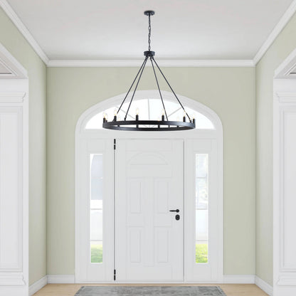12-Lights Vintage Wagon Wheel Chandelier