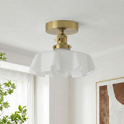 1-Light Copper Ceiling Light With White Glass Shade
