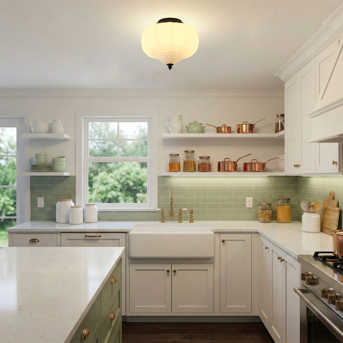 3-Light Farmhouse Fluted Glass Ceiling Light