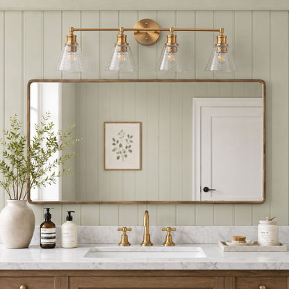 3-Lights & 4-Lights Antique Brass Glass Bathroom Vanity Light