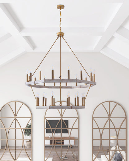 28-Lights Wagon Wheel-Shape Chandelier