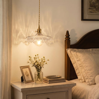 1 Light Gold Glass Pendant Light With Wide Clear Shade For Bedroom Entryway Hallway