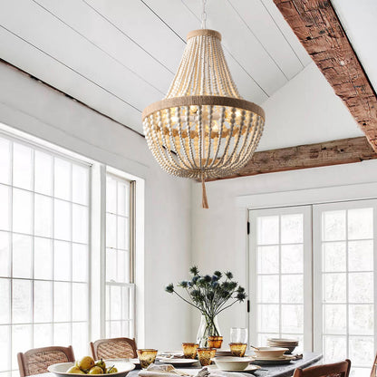 4-Lights Wood Beads Element Pendant Lighting