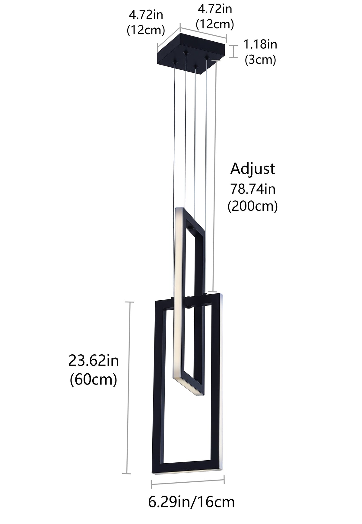 2-Lights Two Rectangle Stacked LED Chandelier