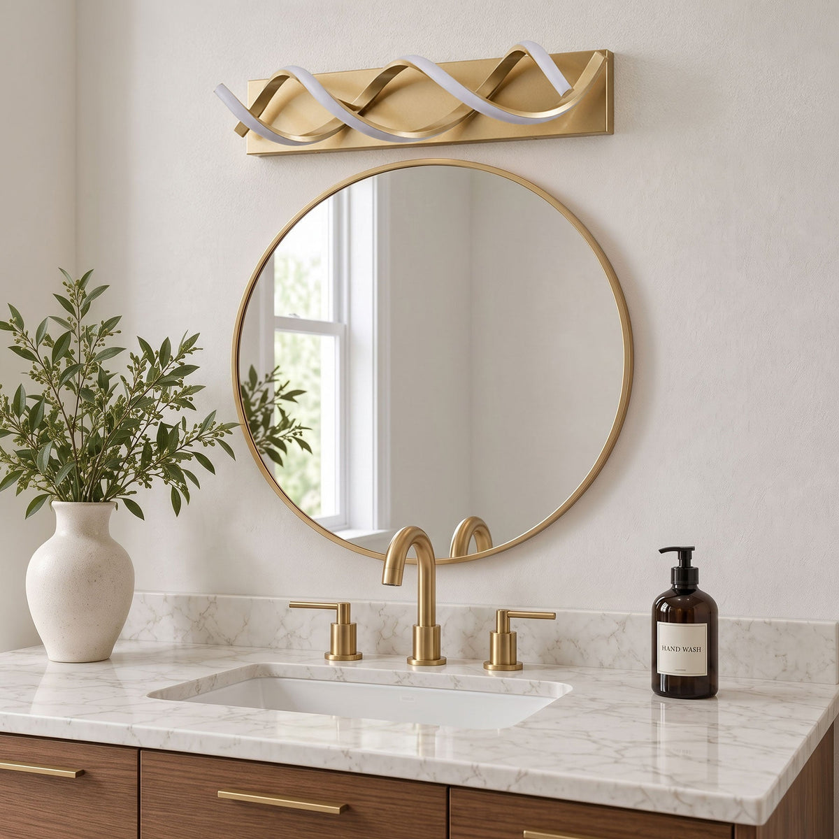 1-Light Black & Gold Wave LED Bathroom Vanity Light