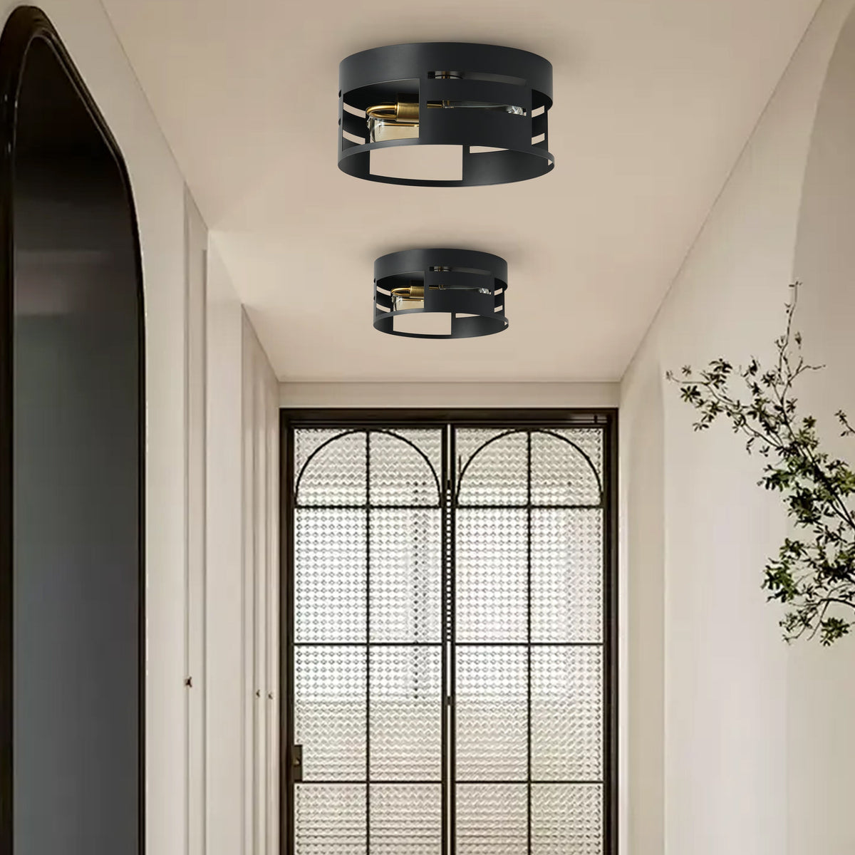 2-Light Simple Black Hollow Out Flush Mount Lighting