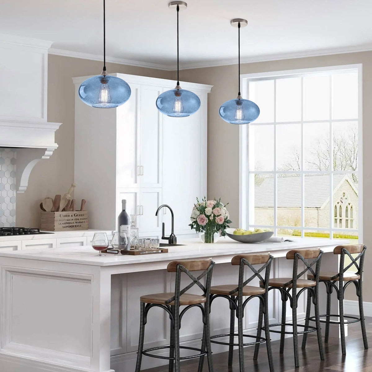 1-Light Oval Glass Shade Pendant Lighting