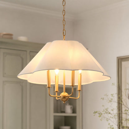 4-Light Gold Chandelier with White Fabric Shade