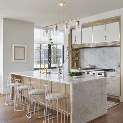 4-Light & 6-Light Gold Modern Linear Glass Shape Kitchen Island Lights